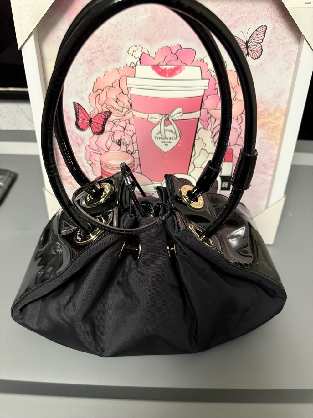 Kate Spade New York Black Patent & Nylon Drawstring  Bag